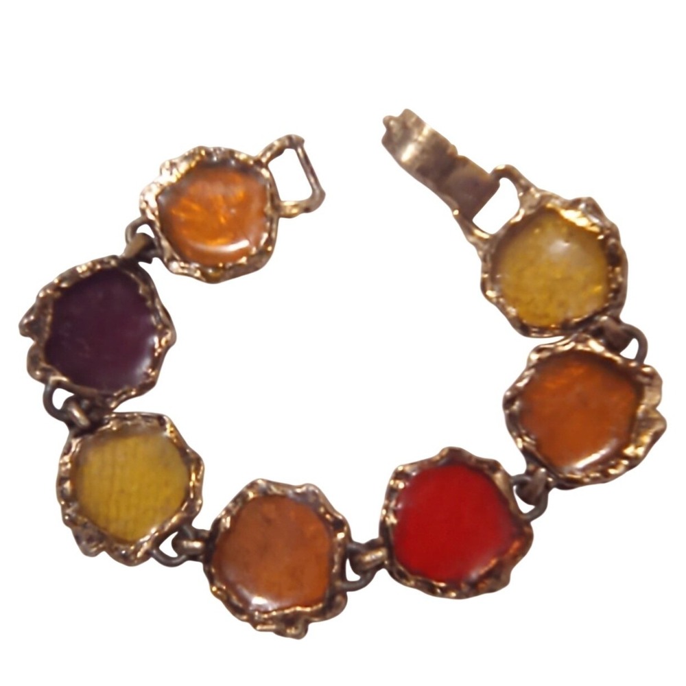 Artisan Multicolored Gemstone Link Bracelet Gold Tone‎ Women's Fashion Jewelry - Picture 8 of 8